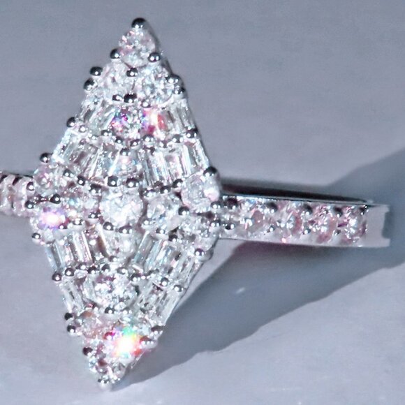 🎀 Trendy Rhombus Flower Rectangle Gemstone Zircon Rings for Women, PD158 - Picture 4 of 6